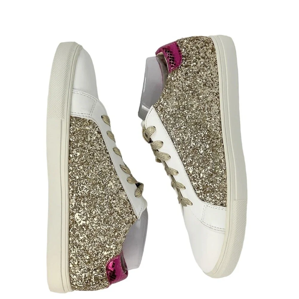 Camel Toes Women’s 11 Pink Gold Metallic Glitter Leather Sneakers Fashion Shoes